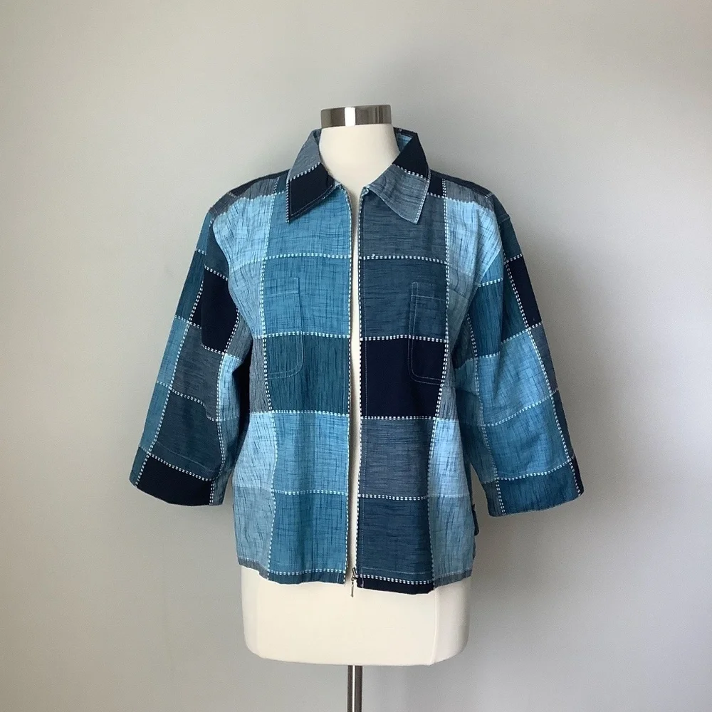Vintage‎ Patchwork 3/4 Sleeve Blazer Jacket Large